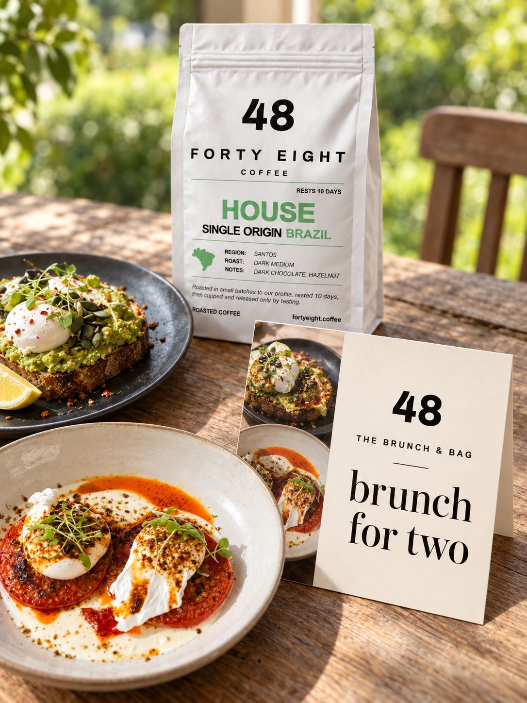 THE BRUNCH & BAG — brunch for two, HOUSE 250g and a Forty Eight gift card