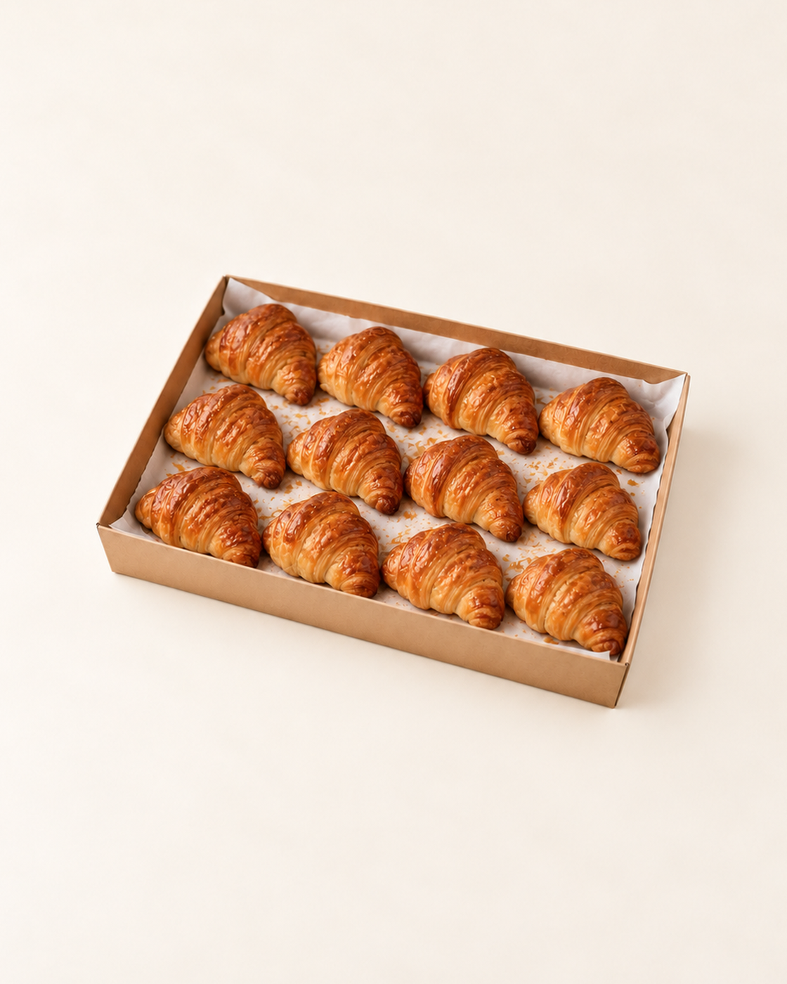 Illustrative serving suggestion: 12 Mini Croissants in a brown kraft catering platter.