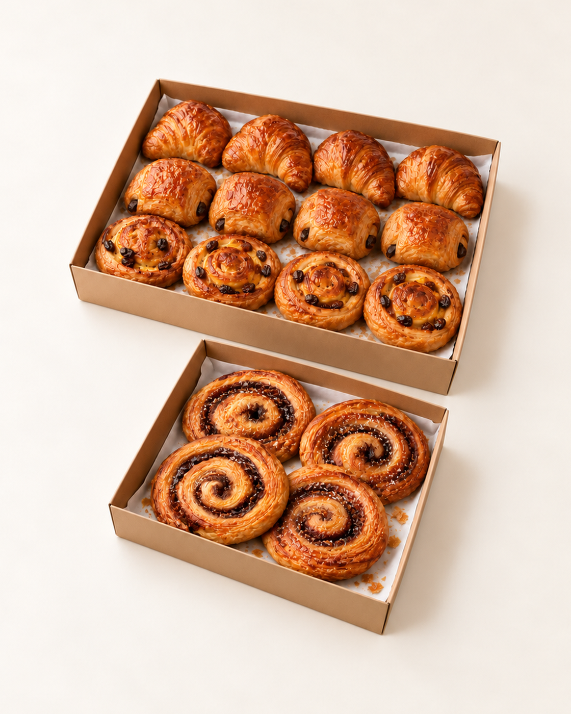 Illustrative serving suggestion: Breakfast Box for 6 in a brown kraft catering platter.