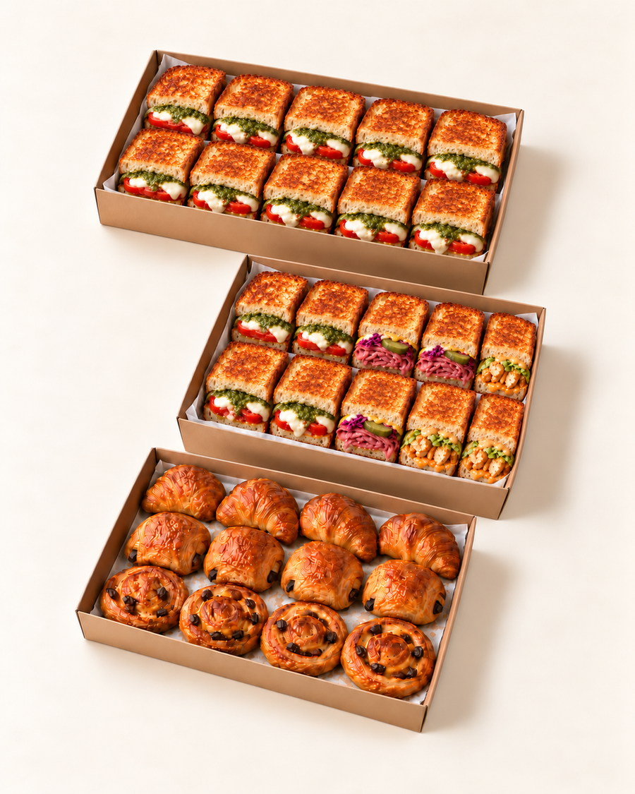Illustrative serving suggestion: Lunch Box for 12 in a brown kraft catering platter.