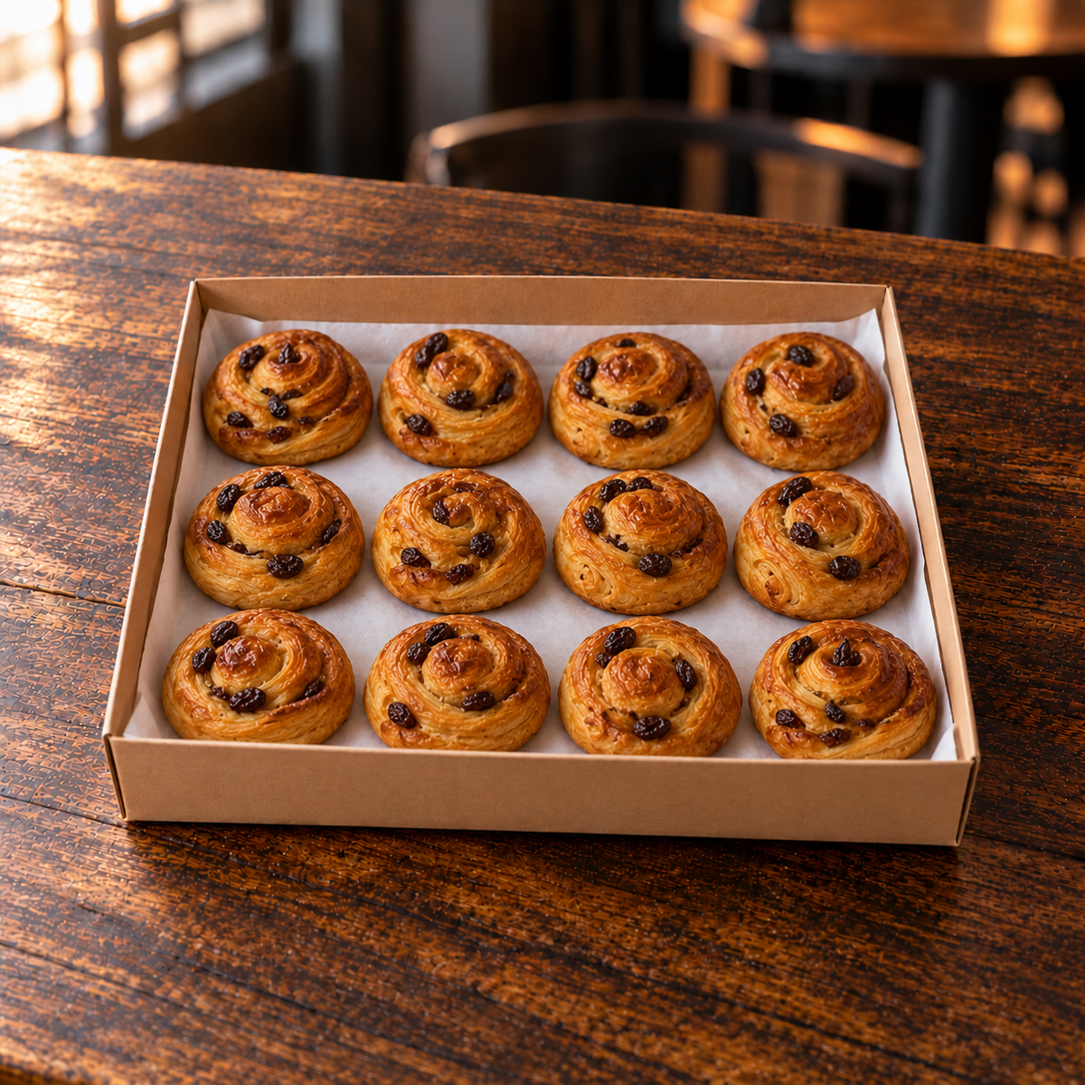 Box of twelve mini pain aux raisins