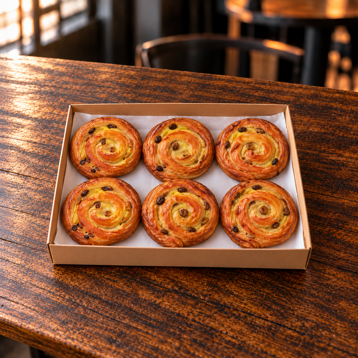 Box of six pain aux raisins