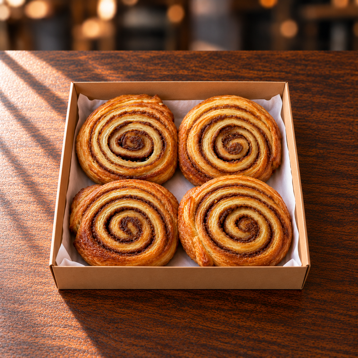 Box of four cinnamon buns