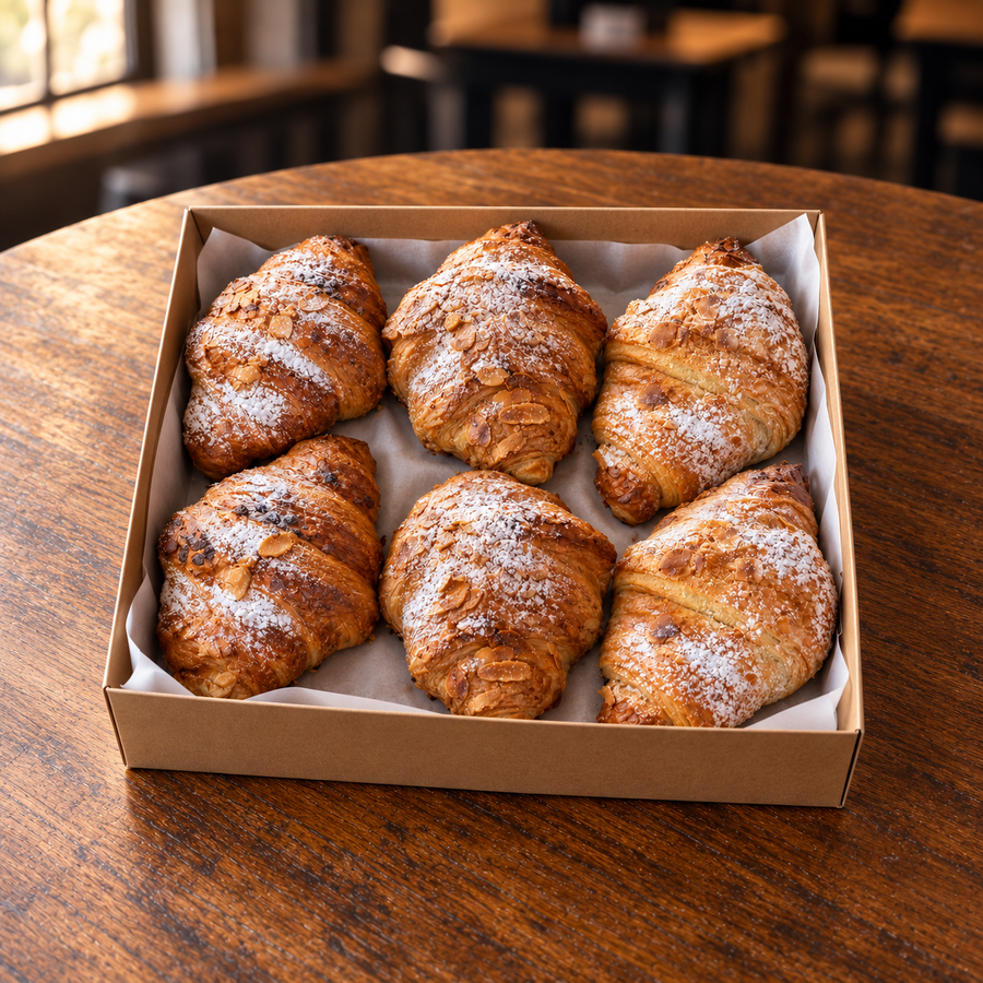 Box of six chocolate and almond croissants