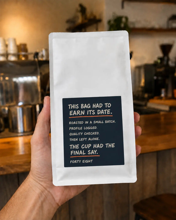 Release Subscription — Forty Eight bag held in the café