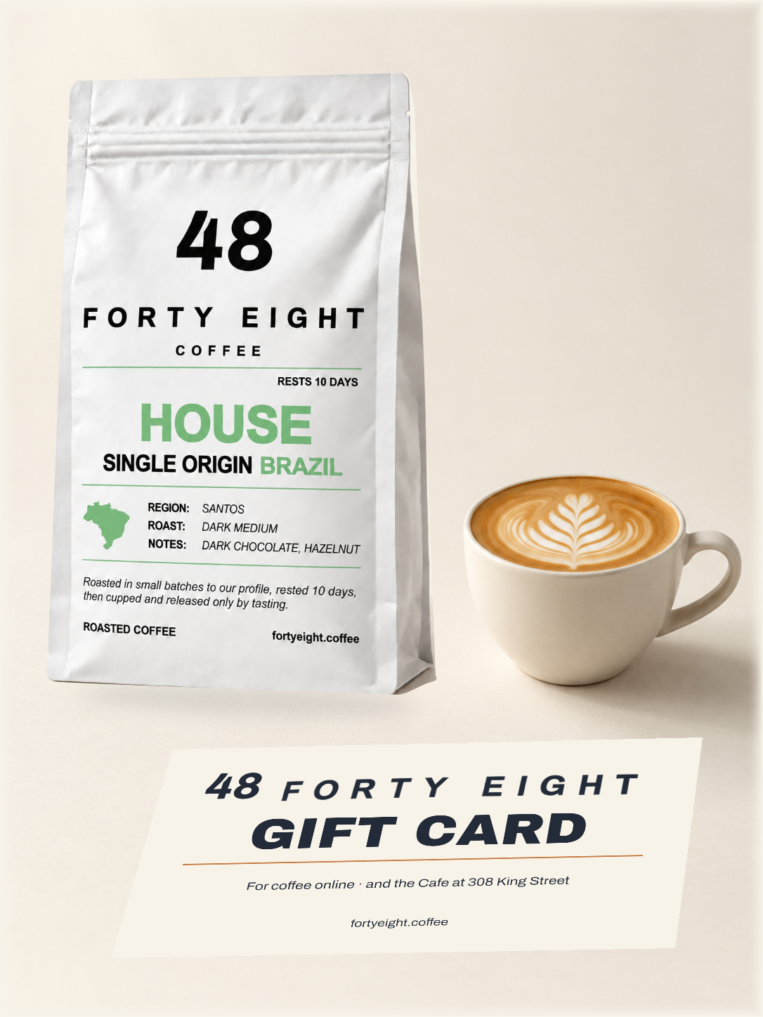 Forty Eight gift card — white direct-print pouch